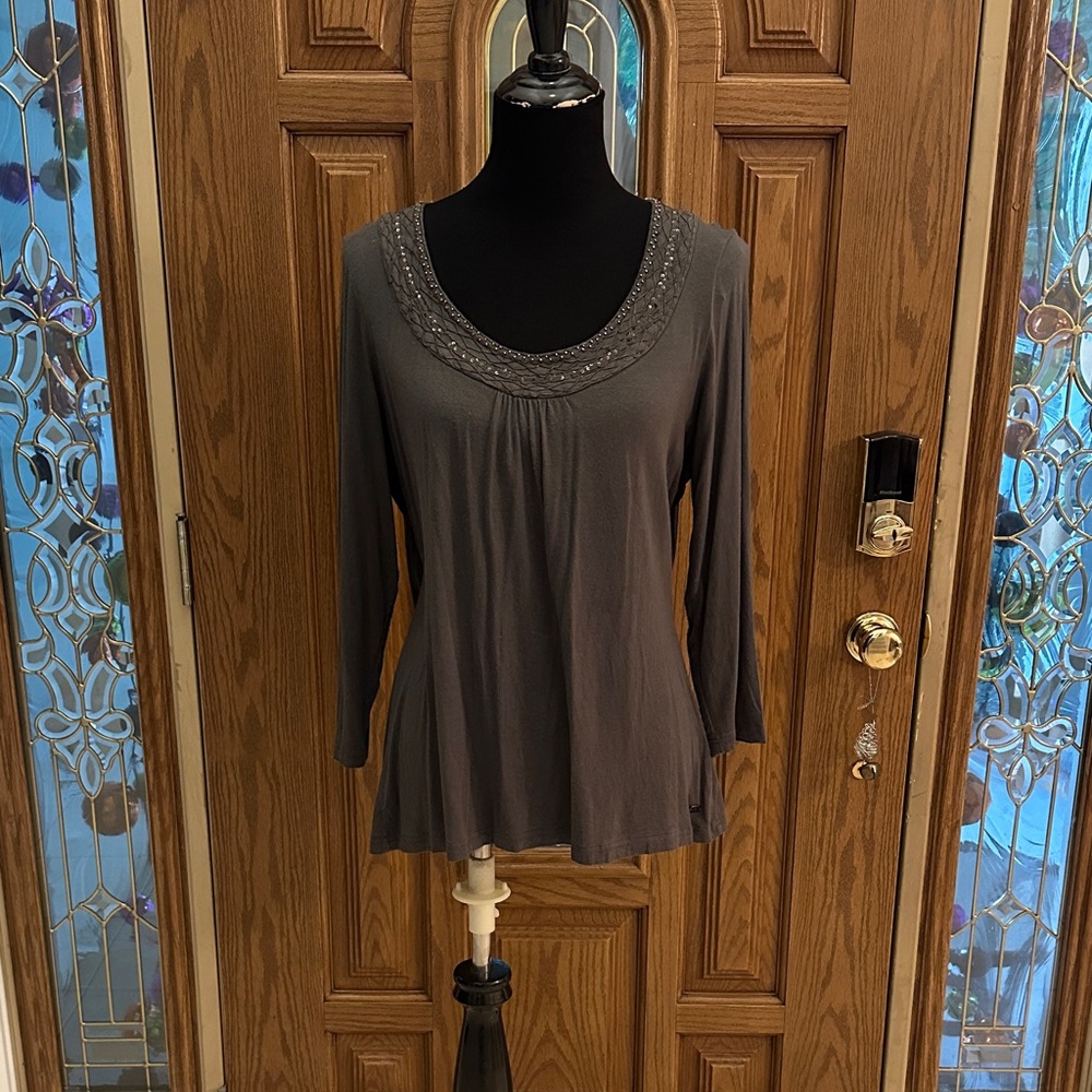 045 Umbrale Dark Grey Top with Beading & Sequin Neckline